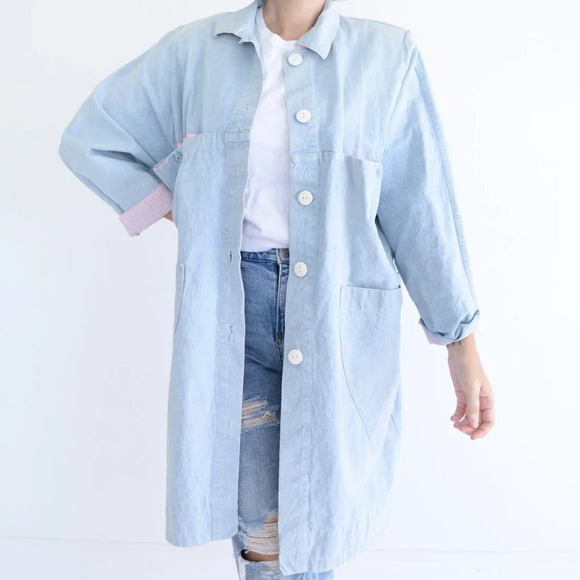 Vintage Green Village Blue Chambray Button Down Jacket 40 - Picture 1 of 16